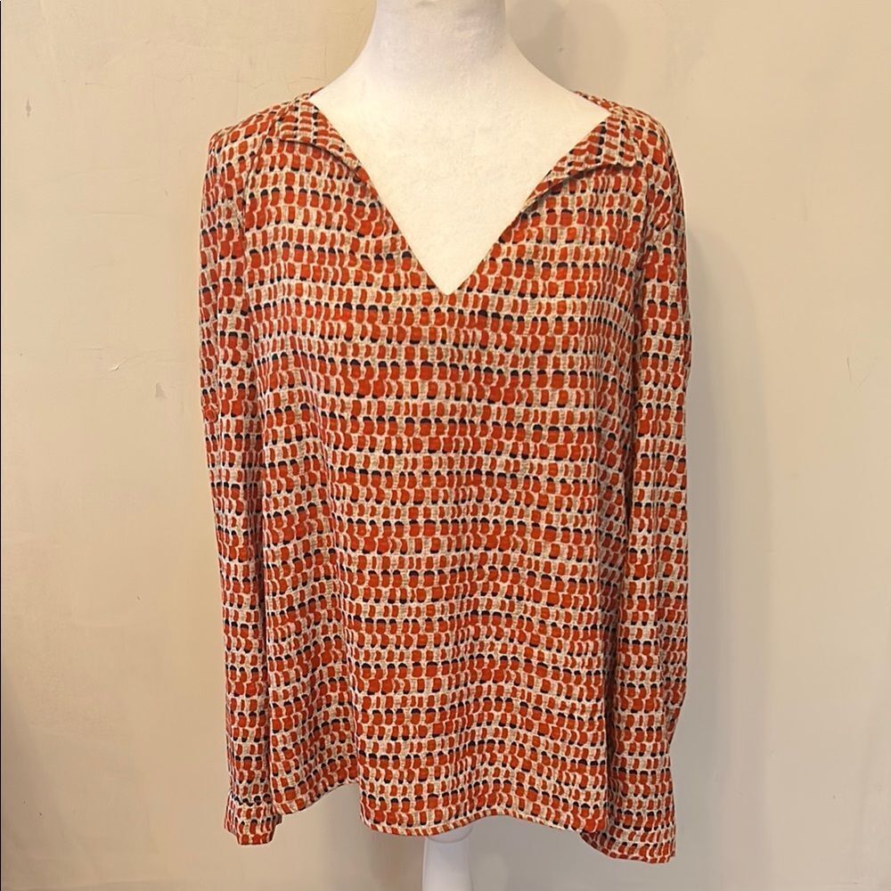 Collective Concepts Orange Long Rollable Sleeve blouse Size L EUC